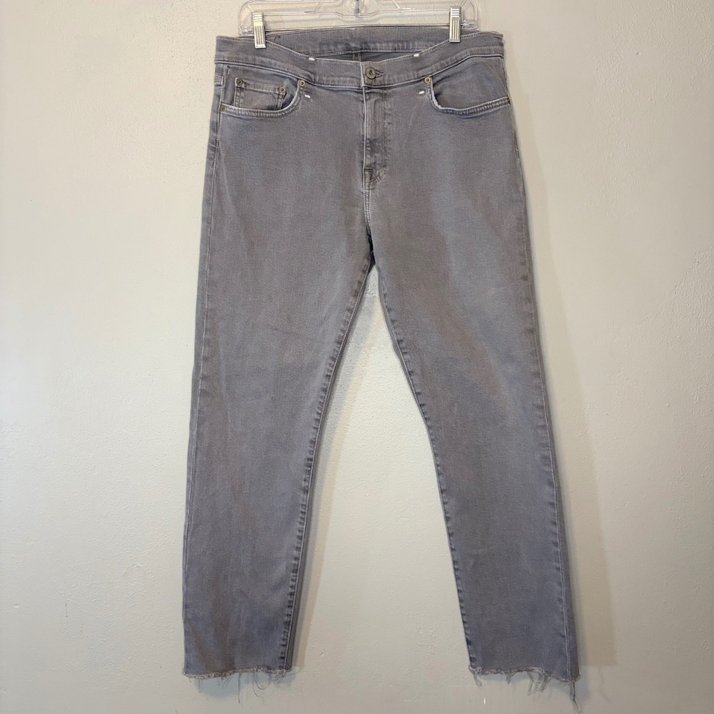 BALDWIN Henley Slim Straight Grey Raw Hem Jeans USA Made Denim Womens 33 Frayed